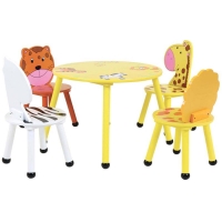 QDStores  4 Seat Kids Jungle Safari Wooden Table & Chairs Set