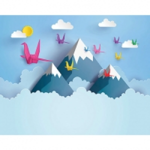 ohpopsi Origami Mountains 3D Wall Mural - L 3m (W) x 2.4m (H