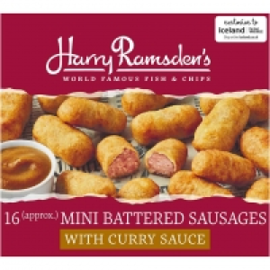 Iceland  Harry Ramsdens Mini Battered Sausages with Curry Sauce 406g