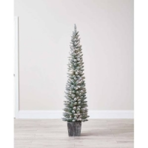 Yes 6ft Slim Flocked Pre-lit Potted Christmas Tree