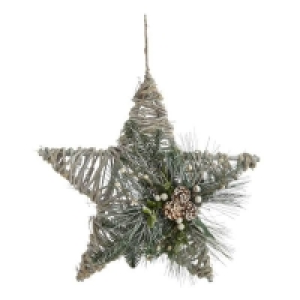 Homebase Natural Material And Plastic White Rattan Star with Floristry Christmas Wreath - 50cm