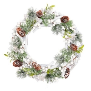 Homebase Natural Material/plastic Wooden White Berry and Cone Christmas Wreath - 40cm