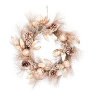 Homebase Pvc House Beautiful Gold Leaf and Bauble Christmas Wreath - 50cm
