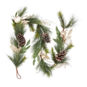 Homebase Pvc Natural Cone and Gold Bauble Christmas Garland - 180cm