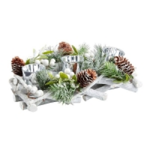 Natural Material/plastic White Berry and Willow Tabletop Christmas 3 Candle Holder -