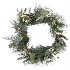 Pvc White Berries Eucalyptus Christmas Wreath - 50cm