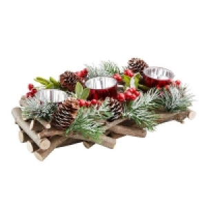 Natural Material/plastic Red Berry and Willow Tabletop 3 Christmas Candle Holder - 30
