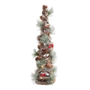 Yes Red Berry Cone Christmas Tree Decoration with Lights - 55cm