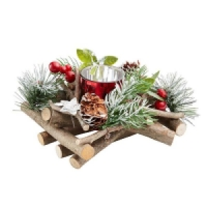 Natural Material/plastic Red Berry and Willow Tabletop Christmas Candle Holder - 15cm