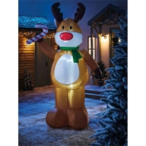 Bright White 8ft Reindeer with Flashing Nose Christmas Inflatable
