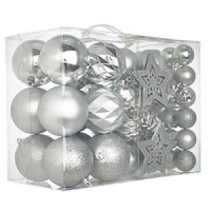 Plastic Silver Shatterproof Christmas Tree Decorations - Pack of 60
