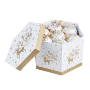 Paper Decoupage Gold and White Christmas Tree Baubles Boxed - Pack