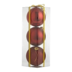 Plastic Large Red Shatterproof Christmas Tree Baubles - Pack of 3