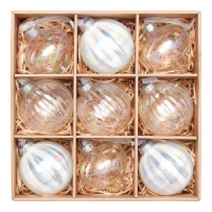 100% Glass House Beautiul Lustre Glass Christmas Tree Baubles - 9 Pack