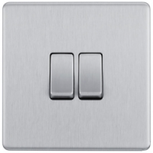 BG Screwless Flatplate Brushed Steel Double Switch 10Ax 2 Wa £8.50