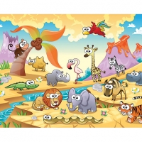 Wickes  ohpopsi African Cartoon Animals With Volcanoes Wall Mural - 