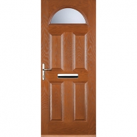 Wickes  Euramax 4 Panel 1 Arch Right Hand Oak Composite Door - 880 x