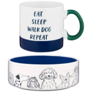 The Pet Parade Dog Mug and Bowl Set - Eat Sleep Walk Dog Rep