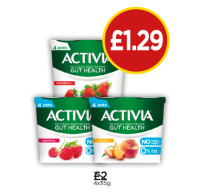 Budgens  Activia Yogurt Strawberry, Peach 0% Fat Free, Raspberry 0% F