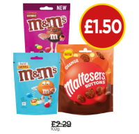 Budgens  M&Ms Salted Caramel Pouch, Brownie Chocolate Pouch, Malteser