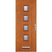 Wickes  Euramax 4 Square Left Hand Oak Composite Door - 880 x 2100mm