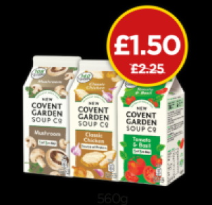 New Covent Garden Wild Mushroom Soup, Chicken Soup, Tomato &