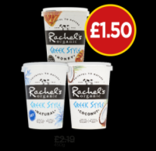 Rachels Organic Greek Style Natural Yogurt, Honey Yogurt, Co £1.50