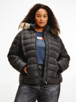 LittleWoods Tommy Jeans Curve Faux Fur Essential Hooded Padded Jacket - Black