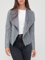 LittleWoods V By Very Faux Leather Waterfall Jacket - Grey