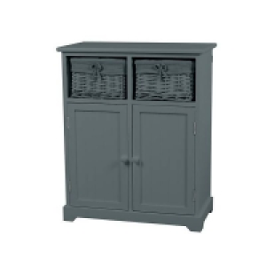 Homebase Wood Classic Grey Bathroom Storage Unit with Willow Baskets