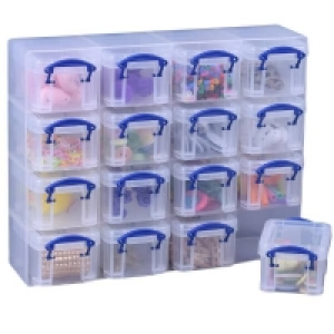 Pink (576129), Blue (570604), Green Really Useful Boxes - Clear - 0.14L - 16 Box Set