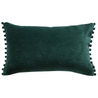 Homebase 100% Cotton Velvet Country Living Velvet Pom Pom Cushion - Dark Green -30x50cm