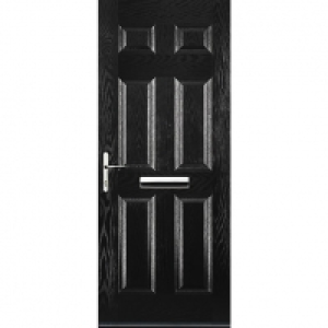 Euramax 6 Panel Right Hand Black Composite Door - 880 x 2100