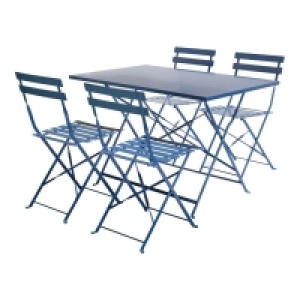 QDStores  4 Seater Rectangular Folding Metal Dining Set - Navy Grey