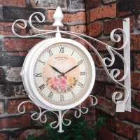 QDStores  37cm Metal Vintage Double Sided Garden Wall Clock - Cream