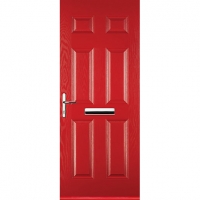 Wickes  Euramax 6 Panel Right Hand Red Composite Door - 880 x 2100mm