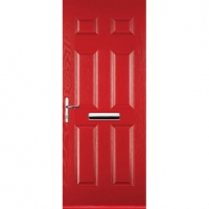 Euramax 6 Panel Right Hand Red Composite Door - 880 x 2100mm