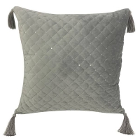 Homebase Velvet, Cotton, Tassels Quilted Cushion with Sequins - Grey - 43x43cm