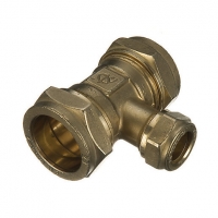 Wickes  Primaflow Brass Compression Reducing Tee - 15 X 15 X 22mm