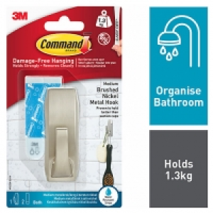 Command Brushed Nickel Metal Medium Bath Hook £7.99