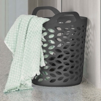 BMStores  Fleur Pattern Flexi Laundry Basket 53L - Charcoal