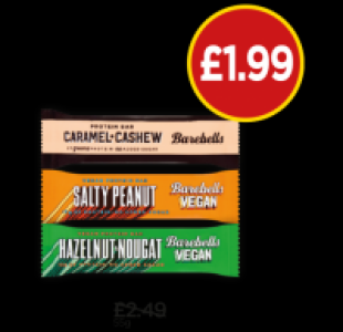 Barebells Protein Bar Caramel Cashew, Vegan Salty Peanut, Ve