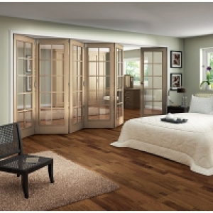 Wickes  Jeld-Wen Fully Glazed Oak 10 Lite Internal Bi-Fold 6 Door Se