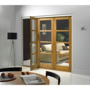 Wickes  Wickes Belgrave Fully Glazed Oak 4 Lite Internal Bi-Fold 3 D