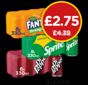 Sprite, Fanta Orange, Dr Pepper