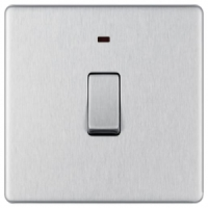 BG Screwless Flatplate Brushed Steel Single Switch 20A With