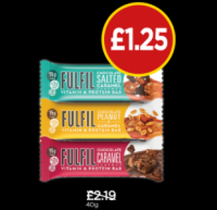 Fulfil Chocolate & Salted Caramel Bar, Peanut & Caramel Bar, £1.25