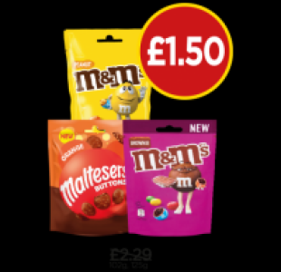 M&Ms Peanut Pouch, Brownie Chocolate Pouch, Maltesers Button