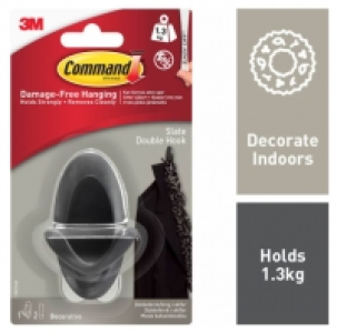 Wickes  Command Slate Grey Double Hook