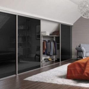 Spacepro Heritage Loft Sliding Door Silver Frame Black Glass